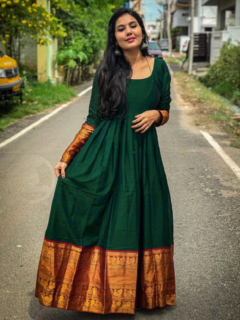 Green Color Weaving Zari Work Jacquard gown Clothsvilla