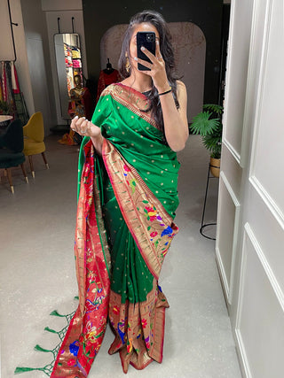 Green Color Weaving Zari Work Jacquard Silk Saree Clothsvilla