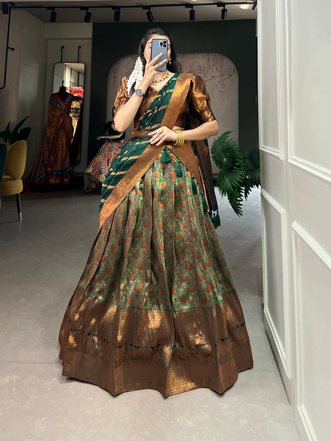 Green Color Zari Weaving Work Weaving Silk(Jacquard) Lehenga Choli Clothsvilla Main image