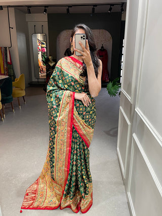 Green Color Foil Printed And Stone Work Dola Silk Saree Clothsvilla