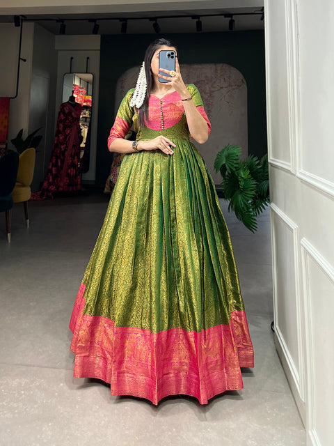 Green Color Zari Weaving Work Kanjivaram Traditional Dress Clothsvilla Main image