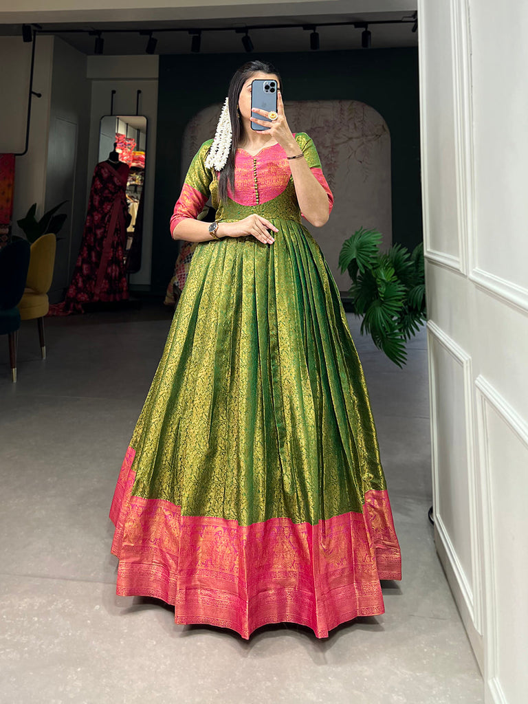 Green Color Zari Weaving Work Kanjivaram Traditional Dress Clothsvilla