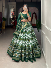 Load image into Gallery viewer, Green Color Leheriya With Foil Work Tussar Silk Lehenga Choli ClothsVilla