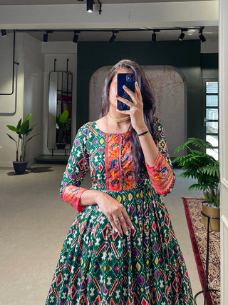 Green Color Patola Paithani Printed And Foil Printed Silk Gown Clothsvilla