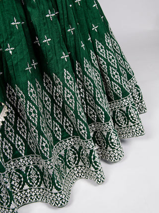 Green Color Sequins Embroidery Work Neem Silk Lehenga Choli ClothsVilla.com