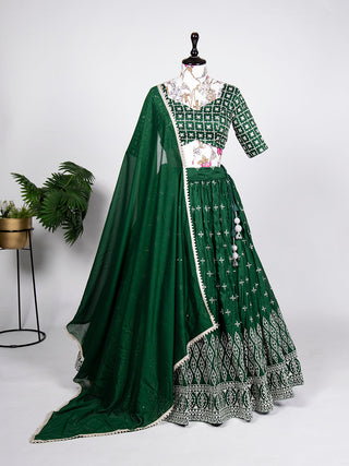 Green Color Sequins Embroidery Work Neem Silk Lehenga Choli ClothsVilla.com