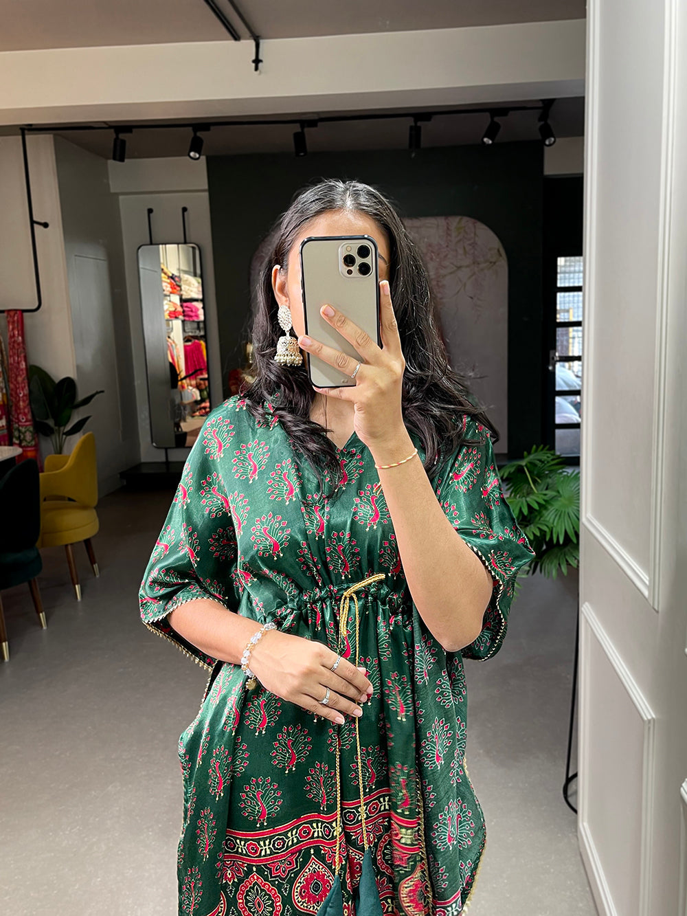 Green Color Digital Print With Gotta Patti Lace Border Gaji Silk Kaftan ClothsVilla.com