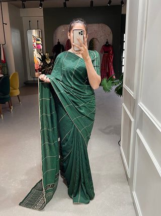 Green Color Sequins And Zari Work Viscose Chanderi Saree Clothsvilla