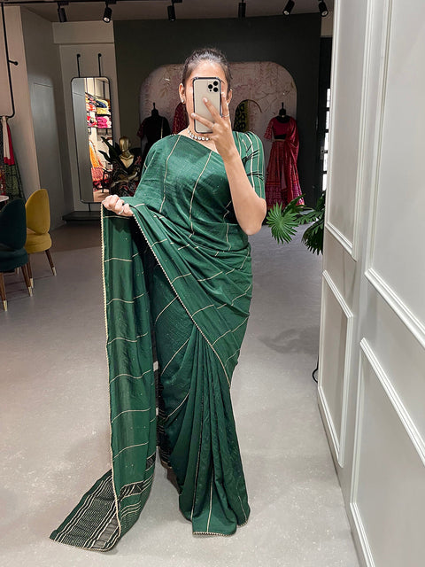 Green Color Sequins And Zari Work Viscose Chanderi Saree Clothsvilla Main image