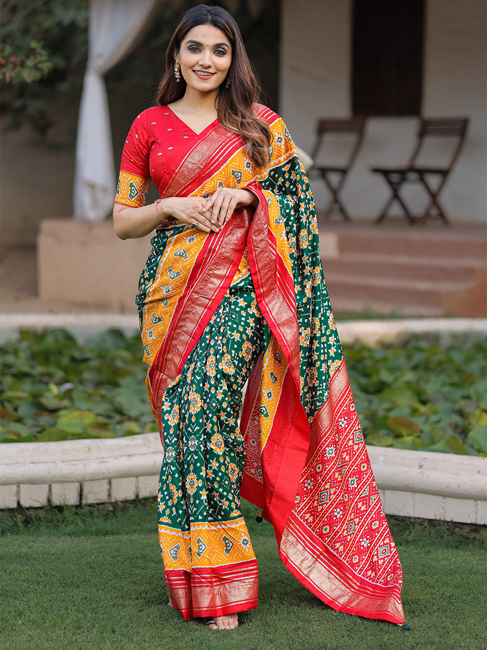 Green Color Patola with Foil Printed Dola Silk Saree Clothsvilla