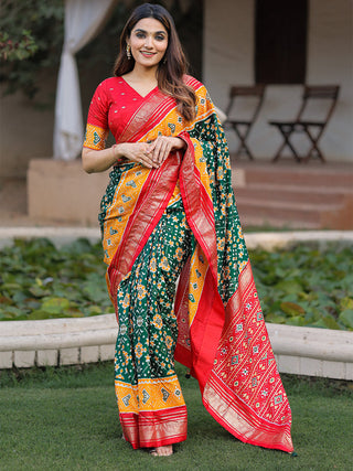 Green Color Patola with Foil Printed Dola Silk Saree Clothsvilla