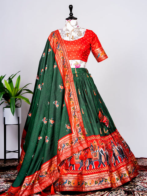 Green Color Haydrabadi Patola Printed Lehenga Choli Clothsvilla Main image