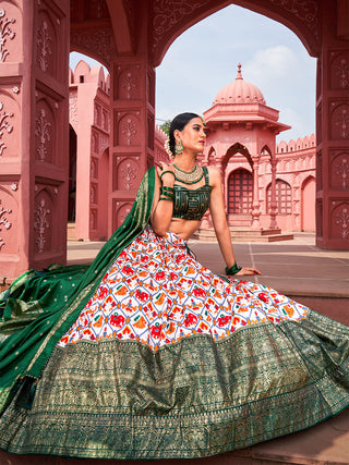 Green Color Patola Printed Dola Silk Lehenga Choli Clothsvilla