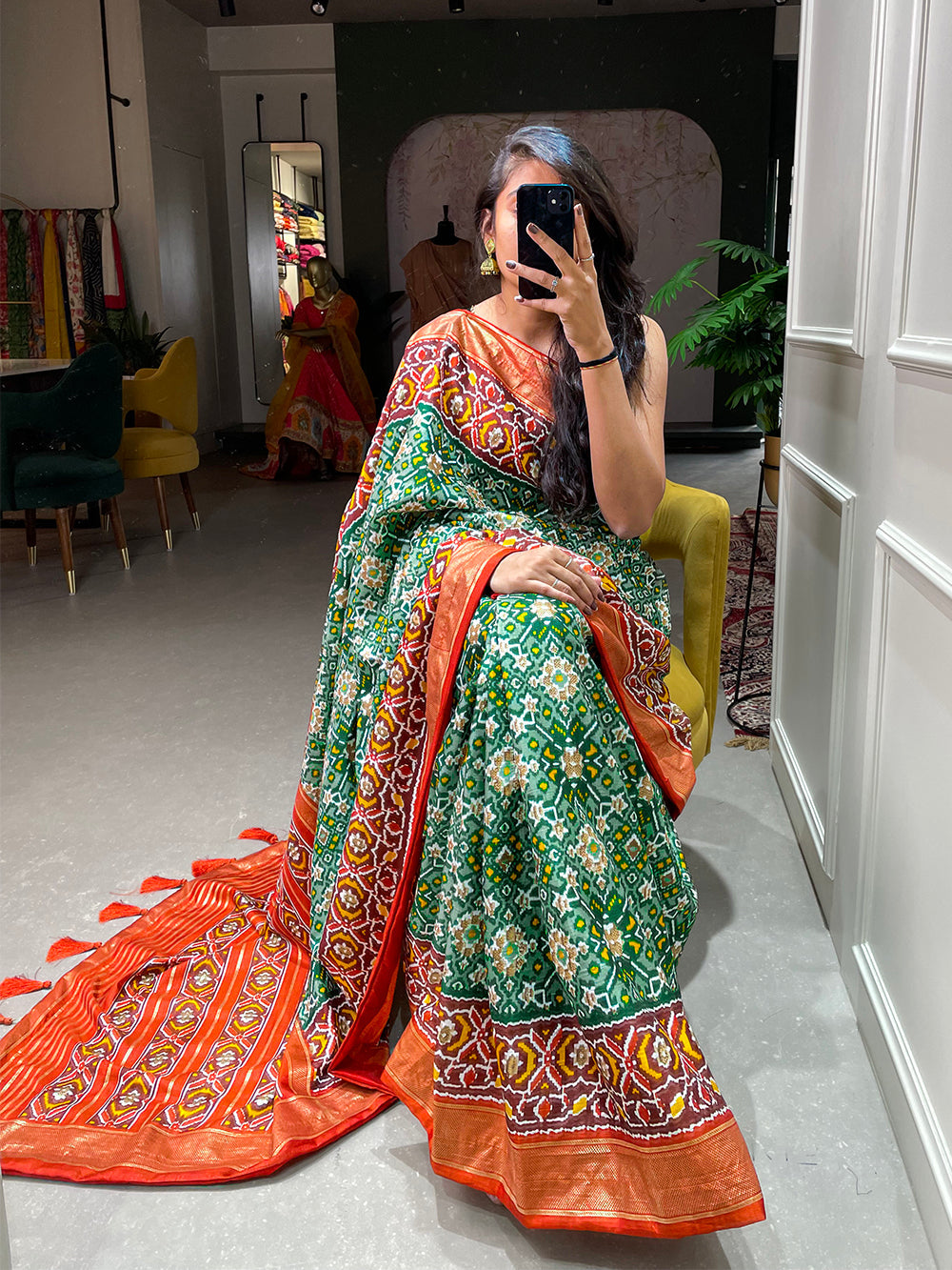 Green Color Patola Printed Dola Silk Saree Clothsvilla
