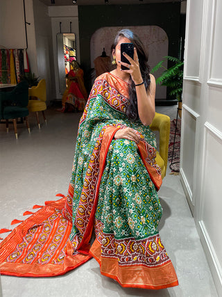 Green Color Patola Printed Dola Silk Saree Clothsvilla
