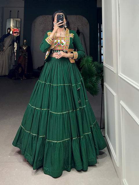 Green Color Plain With Gota Patti Rayon Navratri Collection Chaniya Choli ClothsVilla Main image