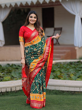 Green Color Patola with Foil Printed Dola Silk Saree Clothsvilla