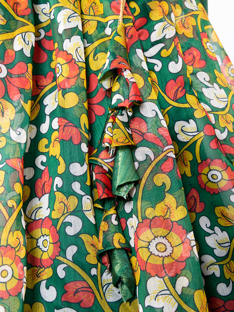 Green Color Printed Soft Cotton Half Saree Set Clothsvilla
