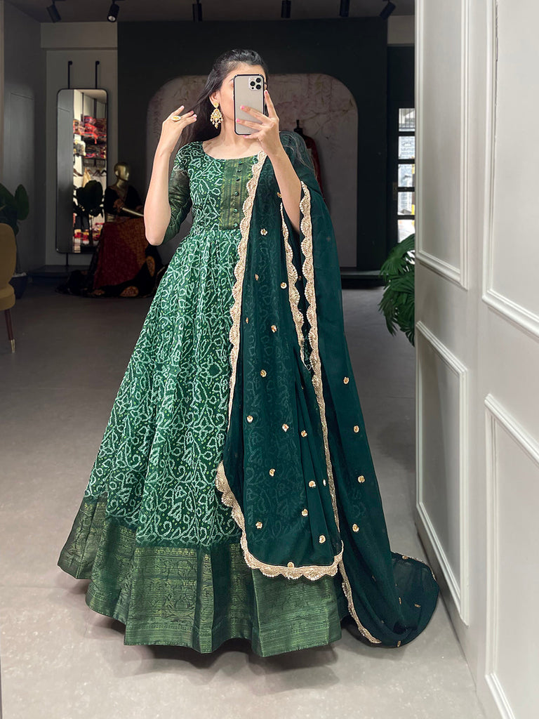Green Color Printed With Weaving Work Patta Soft Chanderi  Dress Clothsvilla