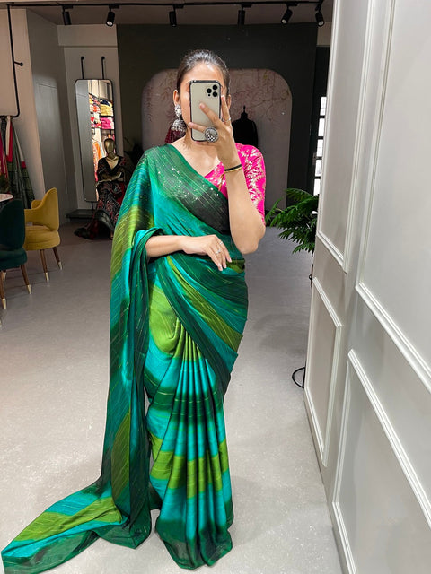 Green Color Zari Lining Work Rangoli Padding Saree Clothsvilla Main image