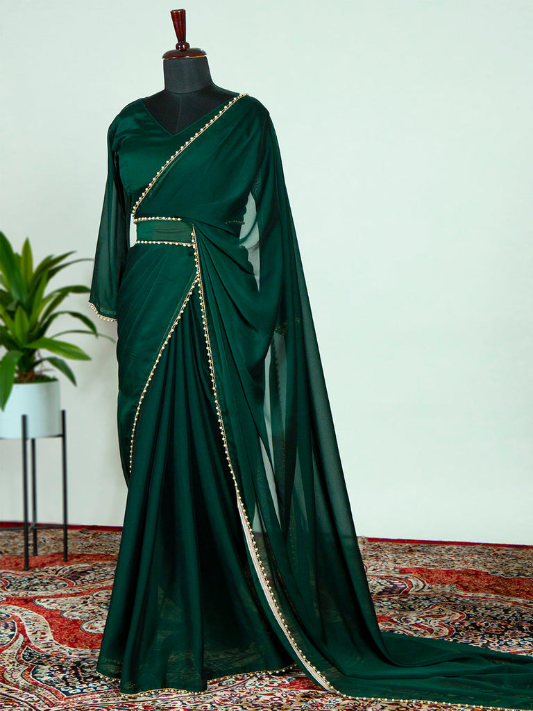 Green Color Rangoli Silk Saree With Pearl Lace Border Clothsvilla