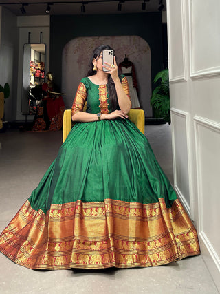 Green Color Zari Weaving Work Narayan Pet (Cotton) Dress Clothsvilla