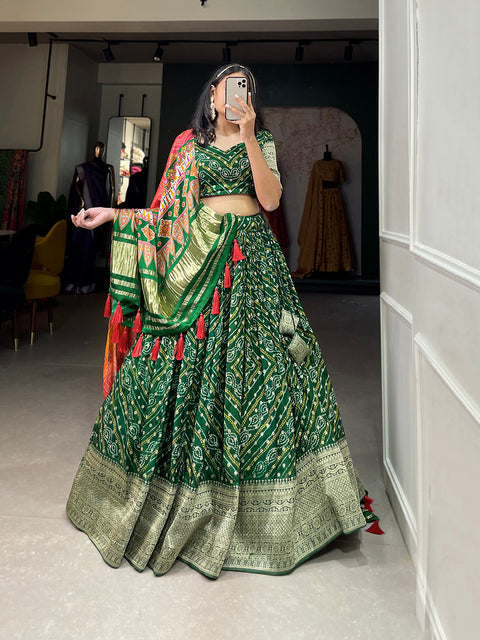 Green Color Printed With Zari Weaving Work Viscose Dola Silk Lehenga Choli Clothsvilla Main image