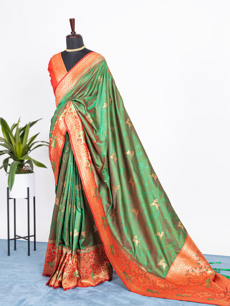 Green Color Weaving Zari Work Jacquard Silk Saree Clothsvilla