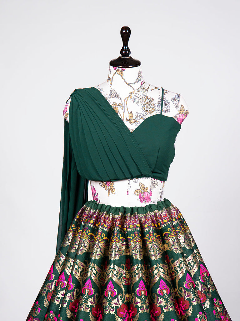 Green Color Zari Weaving Work Banarasi Silk Lehenga Choli ClothsVilla.com
