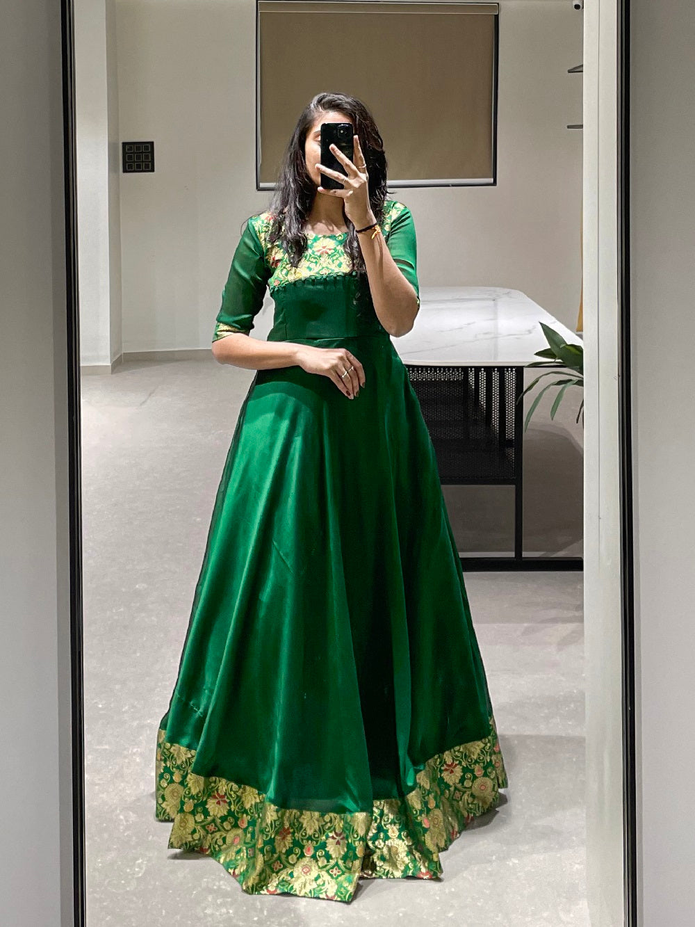 Green Color Weaving Zari Work Rangoli Silk Gown Clothsvilla