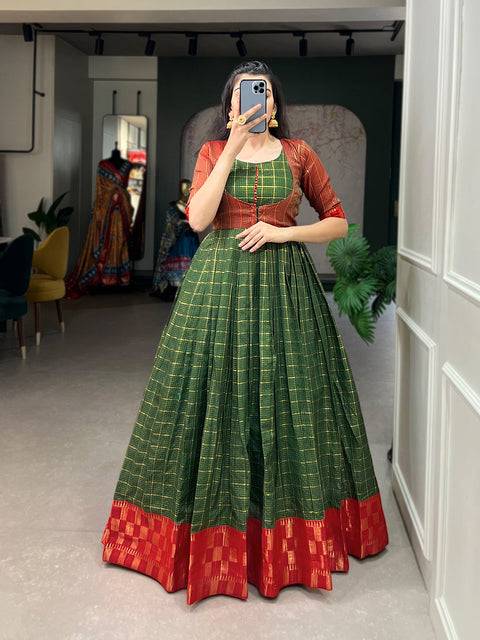 Green Color Zari Weaving Work Zari Chex Traditional Dress Clothsvilla Main image