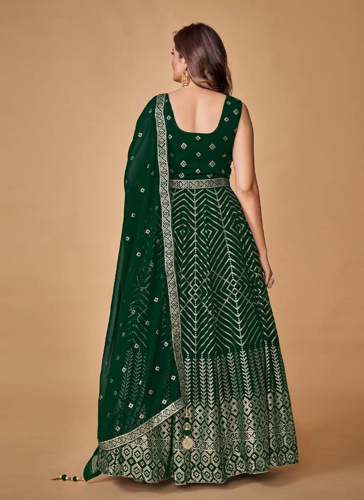 Green Georgette Sequins Work Readymade Gown Clothsvilla