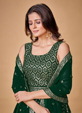 Load image into Gallery viewer, Green Georgette Sequins Work Readymade Gown Clothsvilla