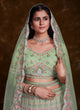 Load image into Gallery viewer, Green Net Zarkan and Thread designer bridal lehenga Clothsvilla