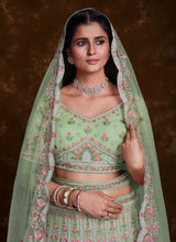 Load image into Gallery viewer, Green Net Zarkan and Thread designer bridal lehenga Clothsvilla