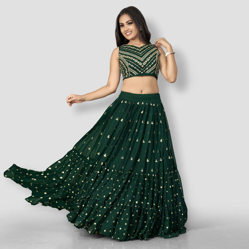 Green Party Wear Sequins Embroidered Georgette Lehenga Choli Clothsvilla