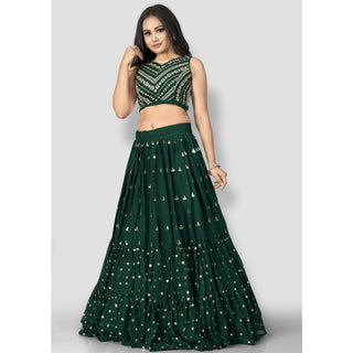 Green Party Wear Sequins Embroidered Georgette Lehenga Choli Clothsvilla