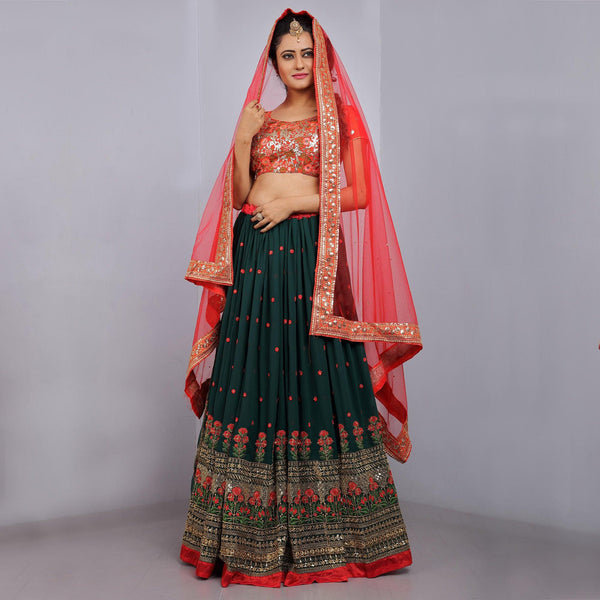 Green Party Wear Sequins Embroidered Georgette Lehenga Choli Clothsvilla