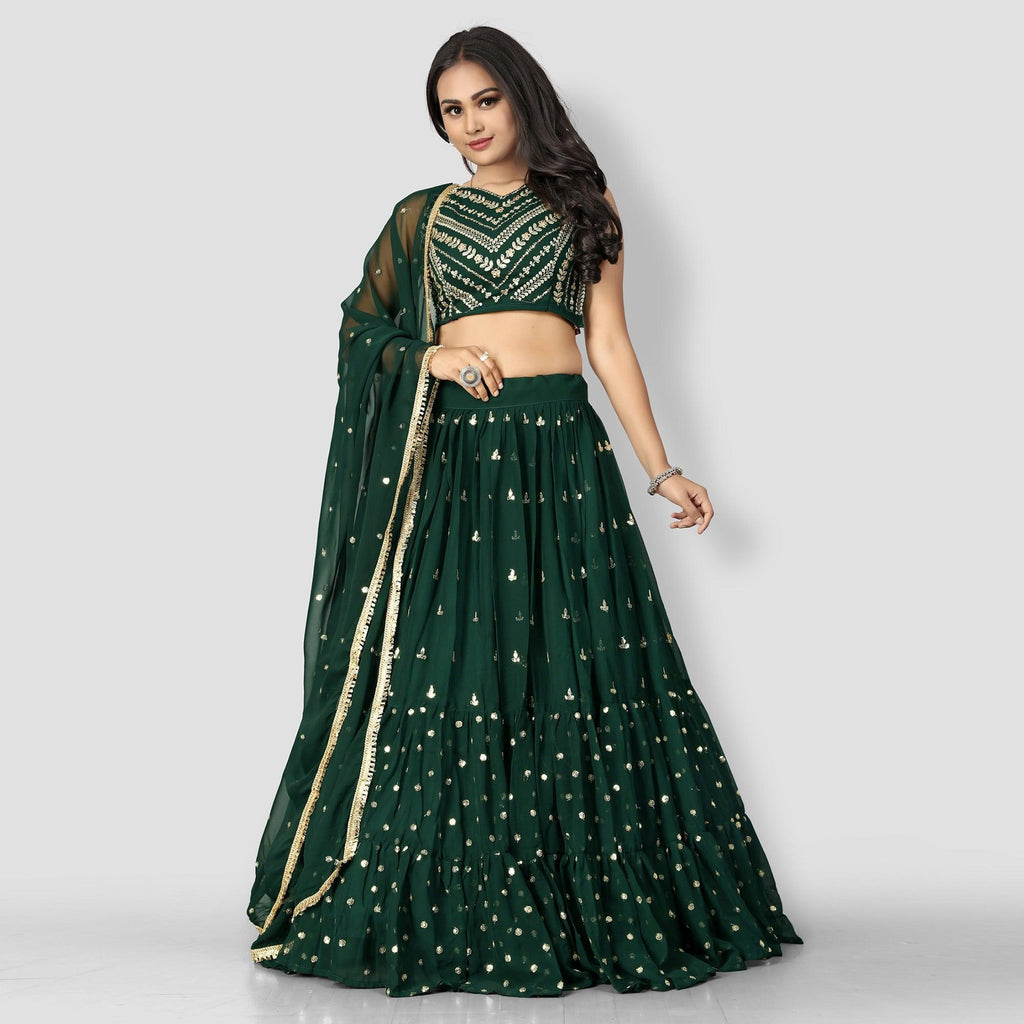 Green Party Wear Sequins Embroidered Georgette Lehenga Choli Clothsvilla