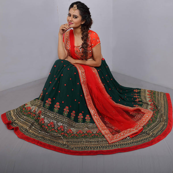 Green Party Wear Sequins Embroidered Georgette Lehenga Choli Clothsvilla