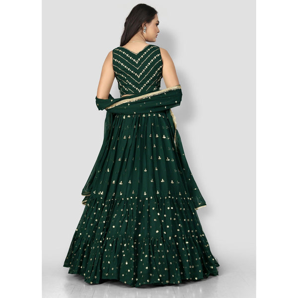 Green Party Wear Sequins Embroidered Georgette Lehenga Choli Clothsvilla