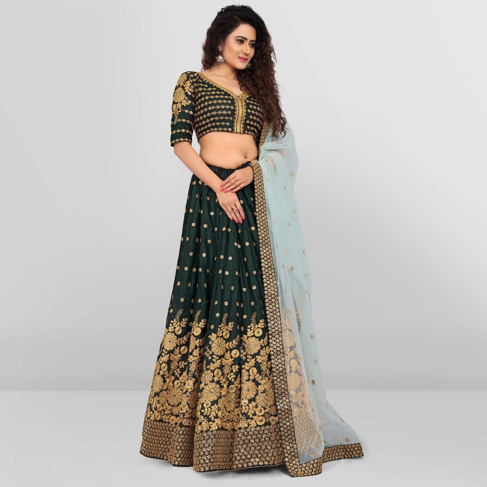 Green Party Wear Sequins Embroidered Tapetta Lehenga Choli Clothsvilla