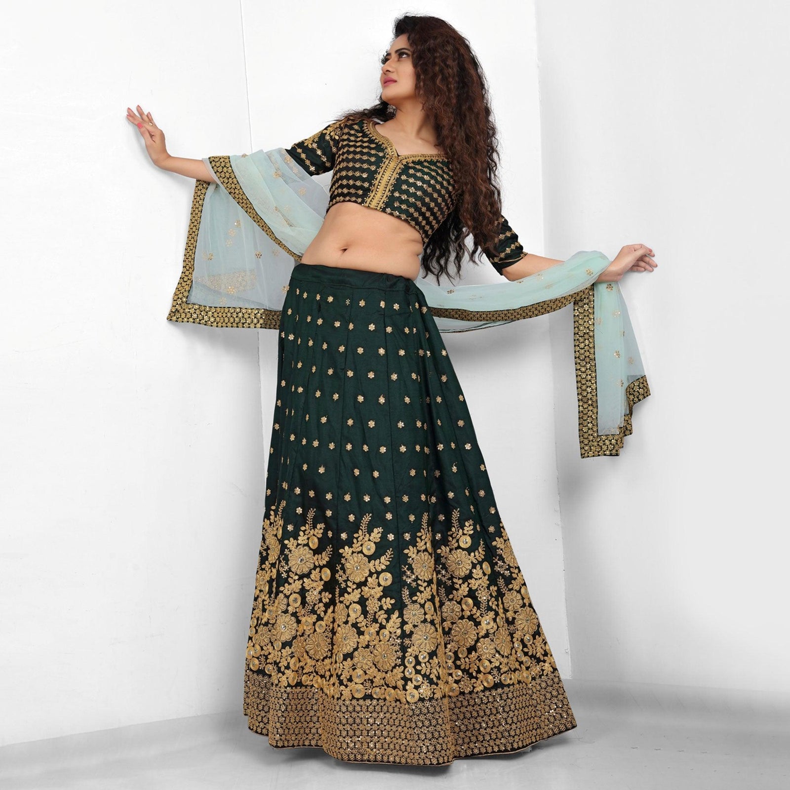 Green Party Wear Sequins Embroidered Tapetta Lehenga Choli Clothsvilla