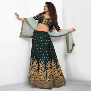 Green Party Wear Sequins Embroidered Tapetta Lehenga Choli Clothsvilla