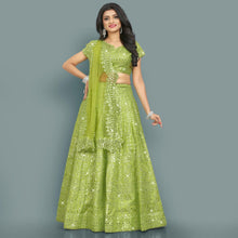 Load image into Gallery viewer, Green Partywear Thread With Mirror Embroidery Chiffon Lehenga Choli Clothsvilla