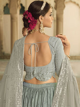 Load image into Gallery viewer, Grey and Teal Blue Silk Embroidered Lehenga Choli Clothsvilla
