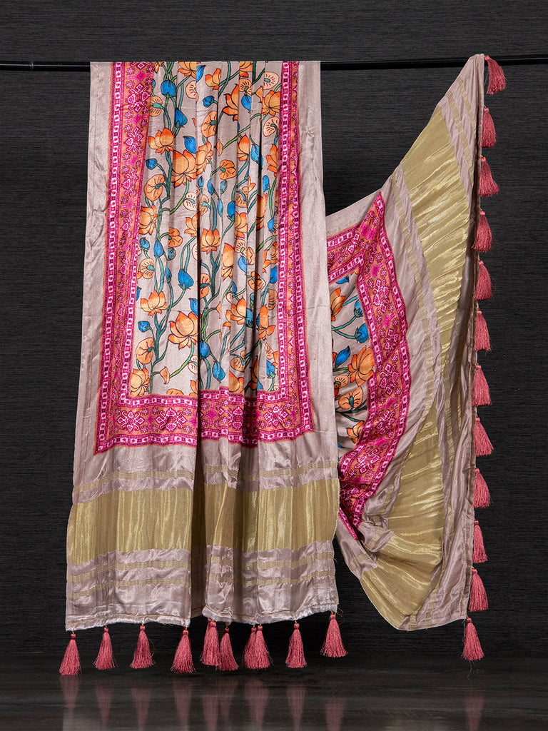 Grey Color Digital Floral Printed Pure Gaji silk Dupatta Clothsvilla