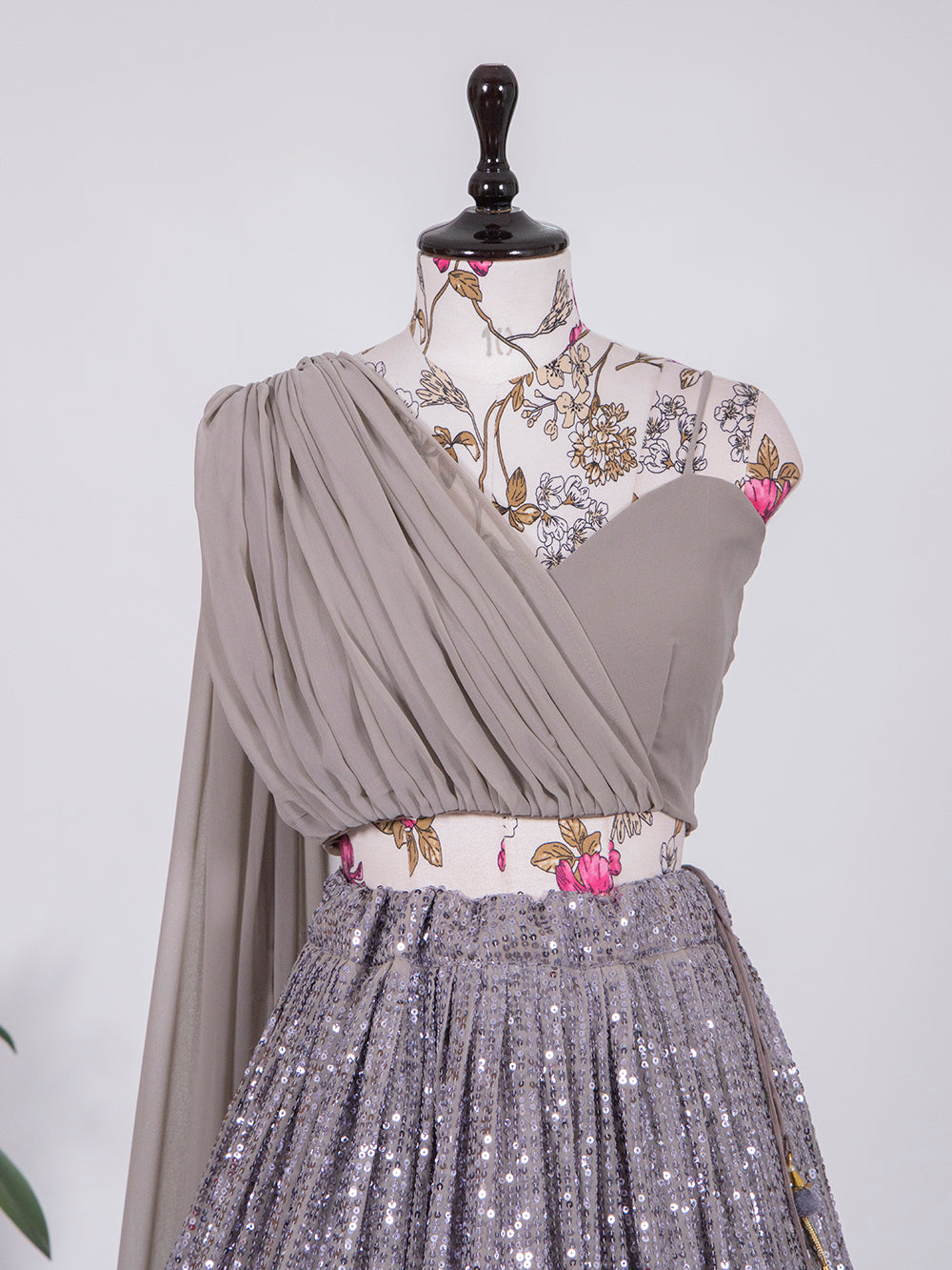 Grey Color Sequins And Thread Work Georgette Lehenga Choli Clothsvilla