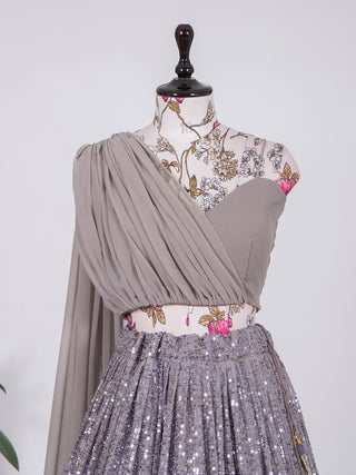 Grey Color Sequins And Thread Work Georgette Lehenga Choli Clothsvilla