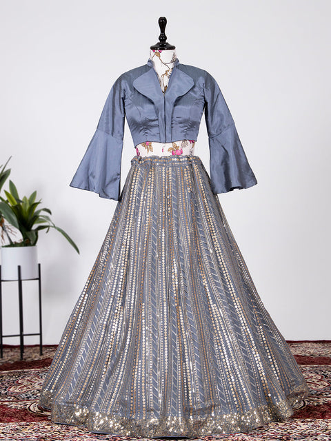 Grey Color Sequins And Thread Embroidery Work Georgette Lehenga Choli Clothsvilla Main image
